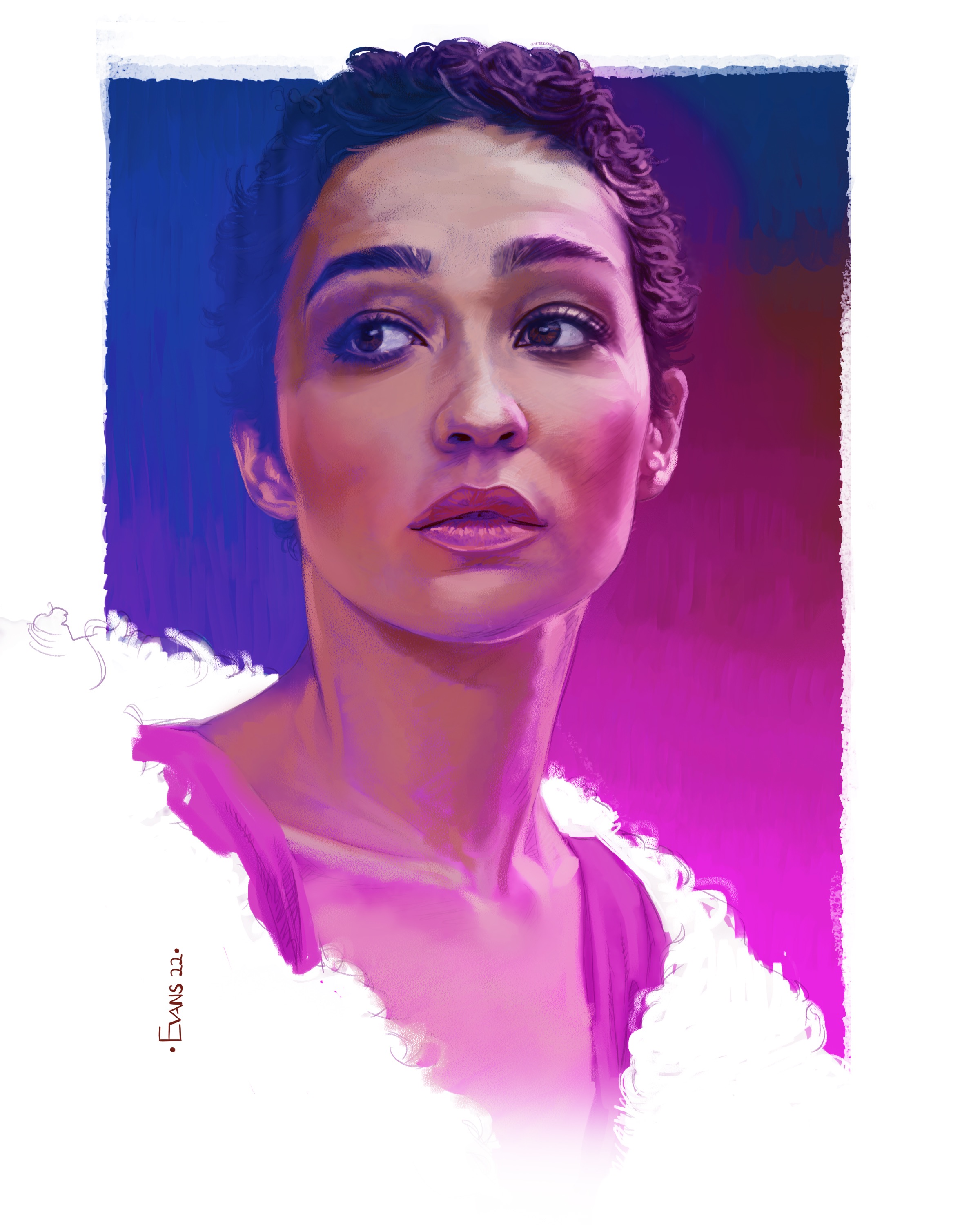 Portrait of actress Ruth Negga is an Irish actress known for the AMC television series Preacher by Award winning artist Mark Evans.