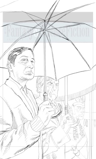 Sketch 1 Fantasy and Science Fiction Magazine Jan/Feb 2012 FS&F Umbrella Men John G. McDaid
