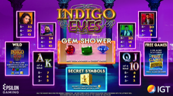  Pay Table Glass IGT Epsilon Gaming Slot Indigo Eyes 